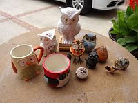 Group shot of all owl items on tabletop