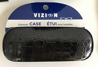 Glossy black crocodile pattern hard clam shell eyewear case in original packaging