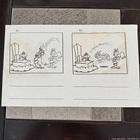 Single storyboard sheet showing two panels with loose photocopy sections