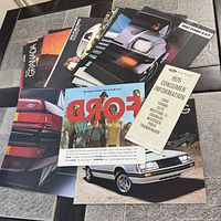 Top view of assorted brochures spread on table