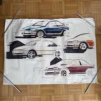 Full view of entire 23" x 33" concept sketch showing four vehicle renderings and edge damage