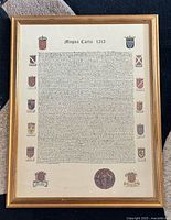 Full view of framed Magna Carta 1215 print