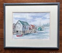 Framed watercolour painting front view showing frame and mat