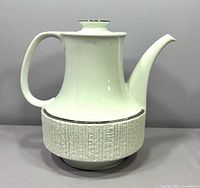 Full left profile of white Thomas Arcta coffee pot