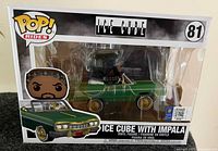 Front of boxed Funko Pop! Rides Ice Cube with Impala showing figure and car through window