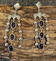 Front view of both sterling earrings showing stones and bead drops