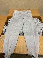 Pair of gray youth athletic pants laid flat in box