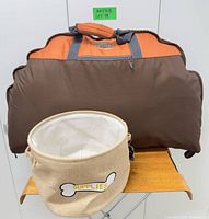 Dog bed folded, toy bin front