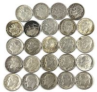 Photo of 24 Roosevelt dimes obverse side showing President Roosevelt's profile from the 1950s-1960s.