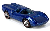 Blue diecast Lola GT70 model with redline tires shown from front left angle