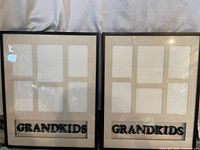 Two black multi-photo frames with glass fronts, each designed to hold six photos and featuring the word 'GRANDKIDS' at the bottom in black letters.