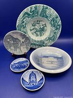 Overall view of all six Danish ceramic pieces