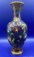 Full view of Robert Kuo cloisonné vase showing shape and overall pattern