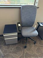 Chair and file cabinet together for size and style reference