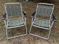 Set of two aluminum and wood lawn chairs