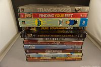 Front view of stacked DVDs showing most titles