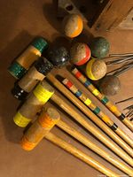 mallets, balls and wickets laid out