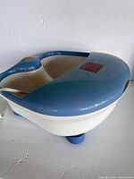 Overall view of blue and white HoMedics foot spa exterior