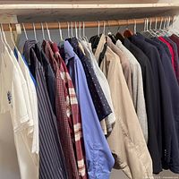 Overview of all hanging garments on closet rod