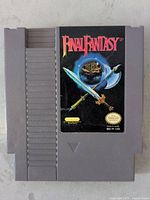 Front view of the original Final Fantasy NES game cartridge showing label art and logo