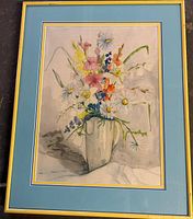 Full view of framed watercolour floral painting