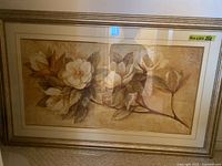 Front view of framed floral artwork showing entire piece