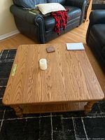 Top view showing oak grain and square shape