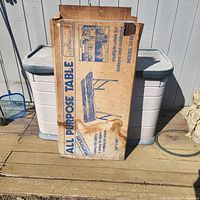 Box showing table model, size, and usage