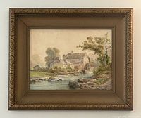 Full front view of the framed painting showing complete scene and frame