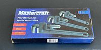 Front side of box showing Mastercraft branding and image of three pipe wrenches.