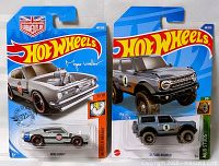 Both Hot Wheels toy cars in original packaging, showing front and top details.