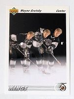 Front side of the Wayne Gretzky 1992 Upper Deck hockey card showing player image and logos.