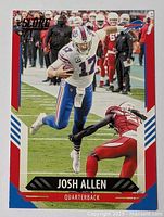 Front of the Josh Allen football card showing action image and team logo.