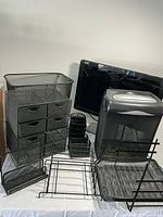 Photo showing full lot with all office organizers, shredder, and monitor