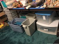 Overall view of bins and organizer under table