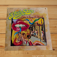 Front cover of the Steely Dan "Can't Buy a Thrill" vinyl LP showing psychedelic artwork and title with signs of wear and staining.
