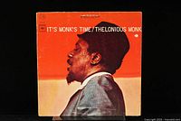 Front cover of LP showing red background and profile of Thelonious Monk with title text