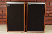 Pair of vintage Sony/Diatone SS-2800 stereo speakers shown front facing with black cloth grille and wooden cabinet sides.