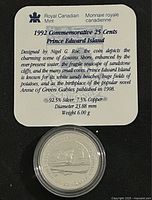 Coin with informational card describing design, composition, and specifications.