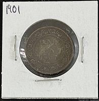 Reverse side of 1901 Canadian Queen Victoria Large One Cent coin showing denomination and decorative elements.
