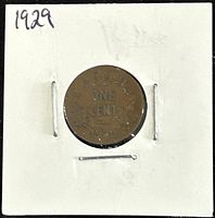 Reverse side of the 1929 Canadian King Edward VII one cent bronze coin showing the denomination 'ONE CENT' and the year '1929'.