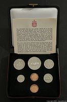 1973 Canadian uncirculated coin set in black case with informational insert describing coin set and its provenance.