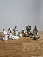 All ten stoneware Nativity figures displayed