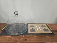 Glass dome, slate board with markers and chalk