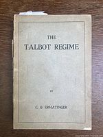 Front cover of The Talbot Regime by C.O. Ermatinger showing beige cover with title and author printed in black.
