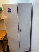 Full frontal view of steel double-door cabinet