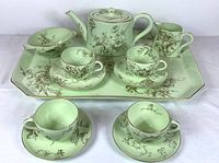 Full tea set arranged on tray showing pattern and color