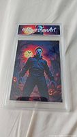 Front of the Michael Myers fan art card showing colorful illustration and #FanArt label on plastic sleeve.
