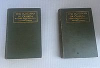 Two hardcover books with green cloth covers, gold embossed titles on front. One titled by Wilfred Campbell for Eastern Canada, the other by George Bryce for Western Canada.