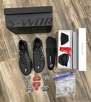 All items overview: shoes, cleats, covers, insoles, hardware, boxes
